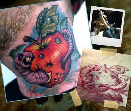 Tattoos - apple and worm neck tattoo - 62974